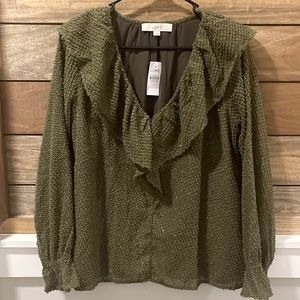 Loft, Green with gold sparkle blouse